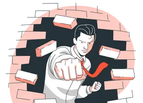 An animated image of a person wearing shirt and tie, while breaking the wall. The image is on a transparent backround.